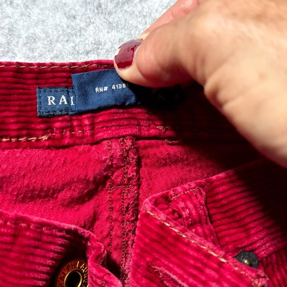 Ralph Lauren Women's Size 4 Red Corduroy Straight Leg Pants Pocket Logo